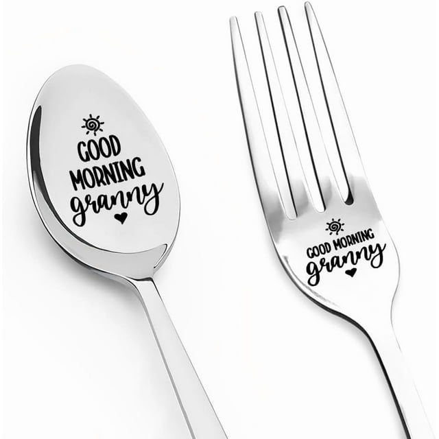 Good Morning Granny Fork Spoon for Grandma Birthday Christmas Gifts for Women Grandmother Long Distance Relationship Gift for Grandma Gifts from Grandkids Dinner Spoons and Forks Set for Nana Gigi