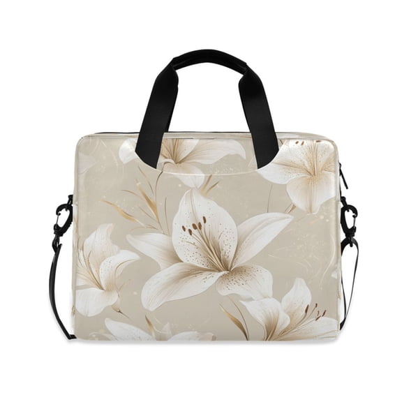 16inch Laptop Briefcase, Business Laptop Bag with Detachable Strap & Padded Compartment, Water-Resistant Polyester,White Floweer