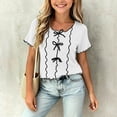 thumbnail image 6 of Jalioing Girls Cute Tops Ruffle Trim Short Sleeve Round Neck Summer Shirts Big Girls Solid Color Bowtie T Shirt 3-14 Years, 6 of 7