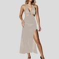 thumbnail image 2 of Womens Crochet Beach Cover Up Dress V-Neck Sleeveless Long Knit Halter Backless Bikini Wrap with Cut-Out, Summer Swimwear Cover Ups, 2 of 7