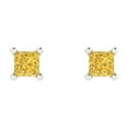 thumbnail image 3 of 14K Solid Gold Push Back Stud Earrings for Women | 0.5 cttw Princess Cut Simulated Yellow Diamond | White Gold, 3 of 5
