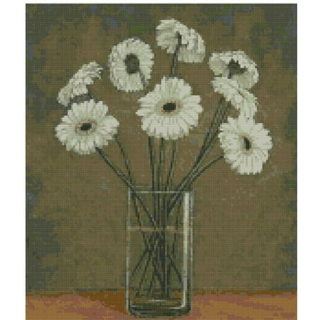 Stitched Daisy - Daisies in Vase Flowers Counted Cross Stitch Pattern