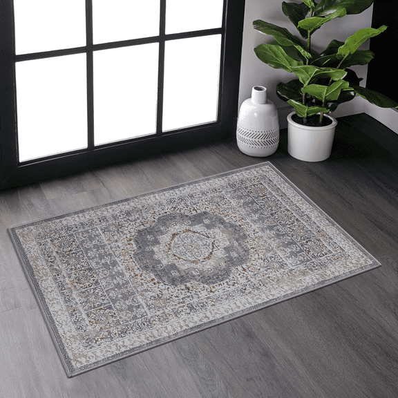 2' x 3' Blue Ivory Medallion Area Rug Non-Shedding Stain Resistant Medium Pile Carpet for Living Room Bedroom Dining Room Home Office Entryway