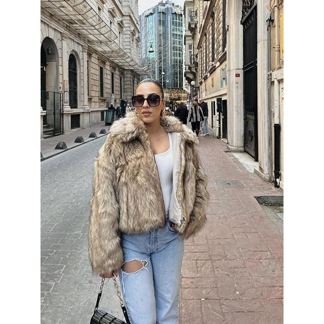 Abrigo corto de piel sintética para mujer, chaqueta suave, gruesa y cálida de manga larga con solapa, estilo informal, novedad de invierno, 2024