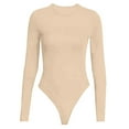 thumbnail image 4 of Mifelio Bodysuits for Women, Womens Crew Neck Long Sleeve Bodysuit Comfortable Against The Skin Tops Body Suits Women Clothing Shapewear Bodysuit Womens Tops Beige L, 4 of 4