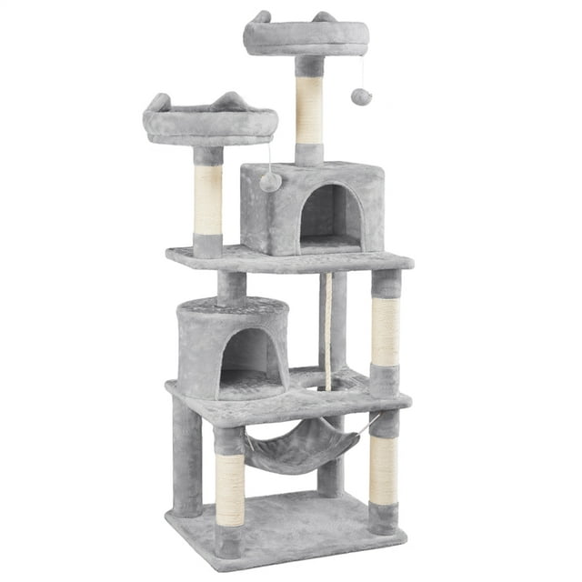 Yaheetech Multi Level Cat Tree with 2 Condos and 2 Plush Perches, Light Gray