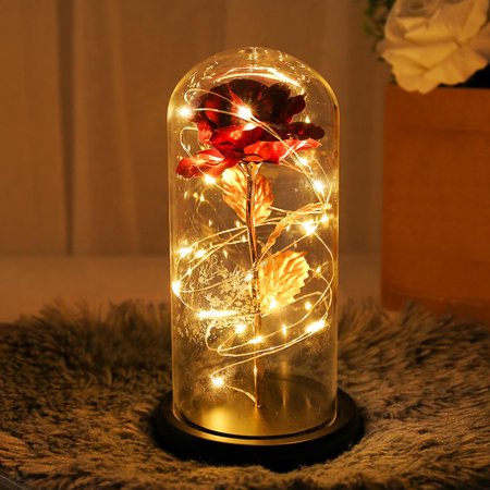 

Greenred Romantic Golden Foil Artificial Rose Flower Night Light 20 LED Lights Glass Bottle Lamp for Valentine s Day size 3