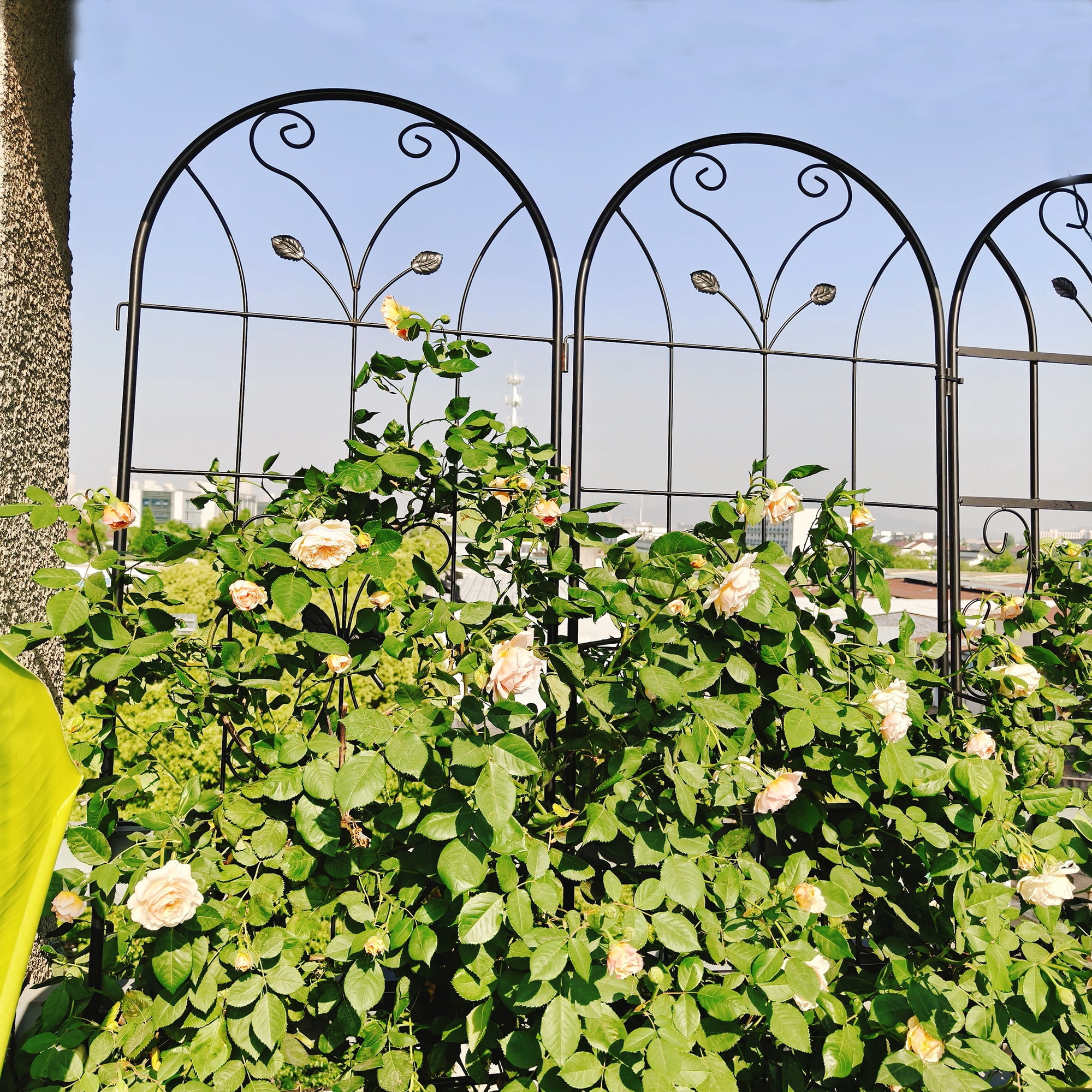 Yoneston 4 Pack 86.7"x19.7" Metal Garden Trellis, Metal Coating Anti-Rust and Sturdy, Rustproof Flower Metal Trellis for Outdoor Decoration, Black