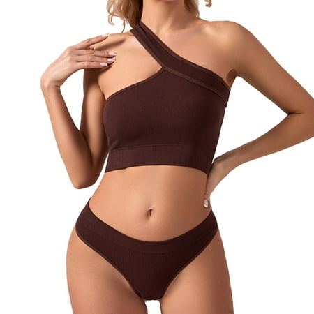 

sebtyili women s solid color shoulder triangle pants yoga bra integrated back sports and fitness underwear for external wear