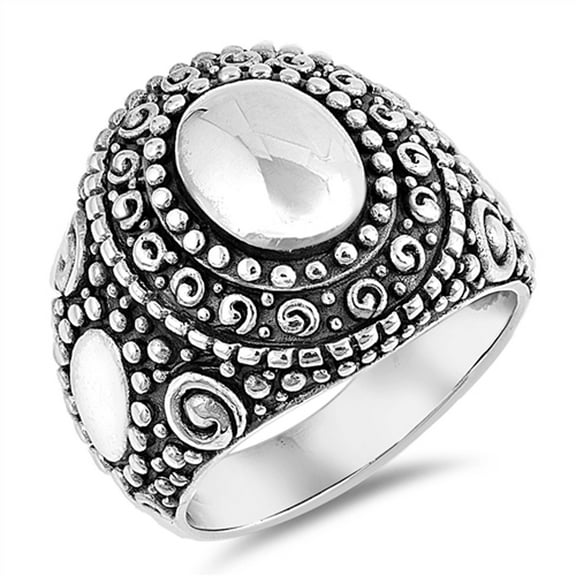 Large Oval Beaded Bali Spiral Boho Ring .925 Sterling Silver Band Jewelry Female Male Unisex Size 7