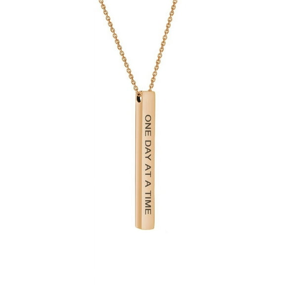 One Day At A Time Inspirational Quote Rose Gold Stainless Steel 4-Sided Bar Necklace with Gift Box