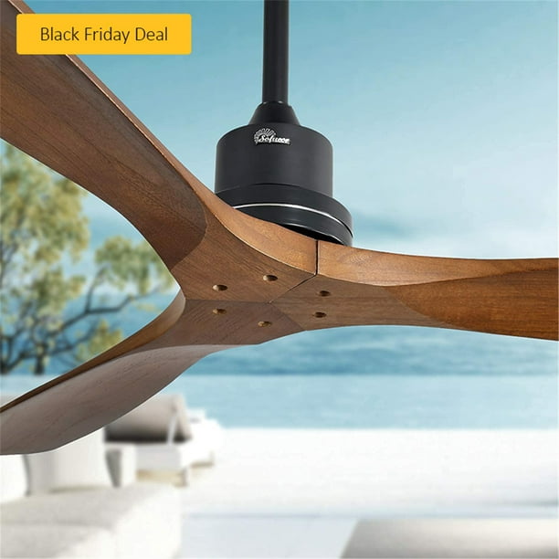 Roomtec Modern 52 Walnut Ceiling Fan Without Light Solid Wood 3 Blade Fans Band Remote Control Timing Function Luxury For Bedroom Living Room Mute Com - Modern Outdoor Ceiling Fan Without Light