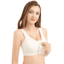 BIMEI Women's Mastectomy Bra Front-Close Plus Size Cotton Support Wireless Bra 8985,Beige,M for 36ABCD