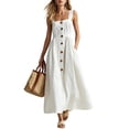 thumbnail image 2 of Gamivast Dresses for Women Linen Sleeveless Square Neck Button Front Maxi Dress with Pockets Casual A-Line Sundress Summer Vacation Beach Dress White S, 2 of 7