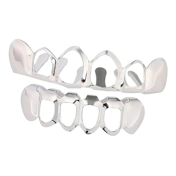 Hip Hop Teeth Grills Caps Cara abierta Vampire 6 Fang Protectores bucales Plata Hugo Parrillas Dientes Colmillos