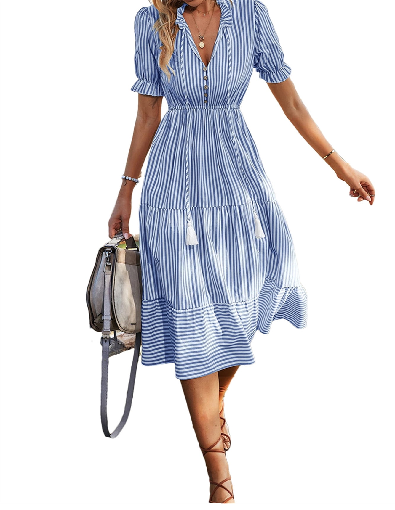 sachin and babi light blue dress Womens Elegant Blue and White Casual Vertical Jamaica