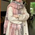 thumbnail image 2 of Angala Chunky Loop Yarn Plaid Scarf For Cozy Warm Winter Fashion Soft Textured Wrap Shawl Elegant Everyday Style Cozy Stylish Basic Scarf, 2 of 4