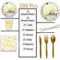 thumbnail image 2 of TabreMstr 200 Pieces Gold Disposable Party Dinnerware Set &Golden Dot Disposable Birthday Party Dinnerware - Black Paper Plates Napkins Cups, Gold Plastic Forks Knives Spoons, 2 of 7