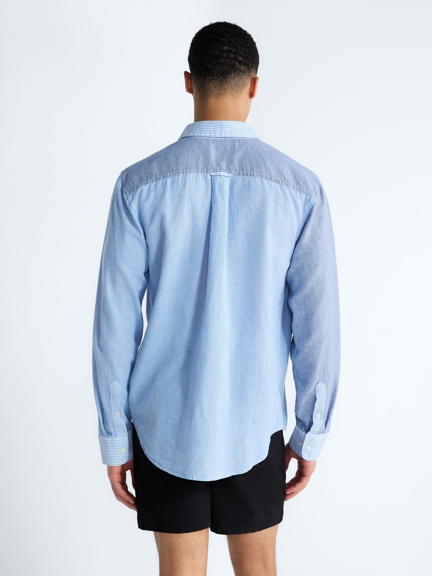 Free Assembly Men's Linen Blend Mixed Pattern Button Front Shirt, Sizes XS-3XL