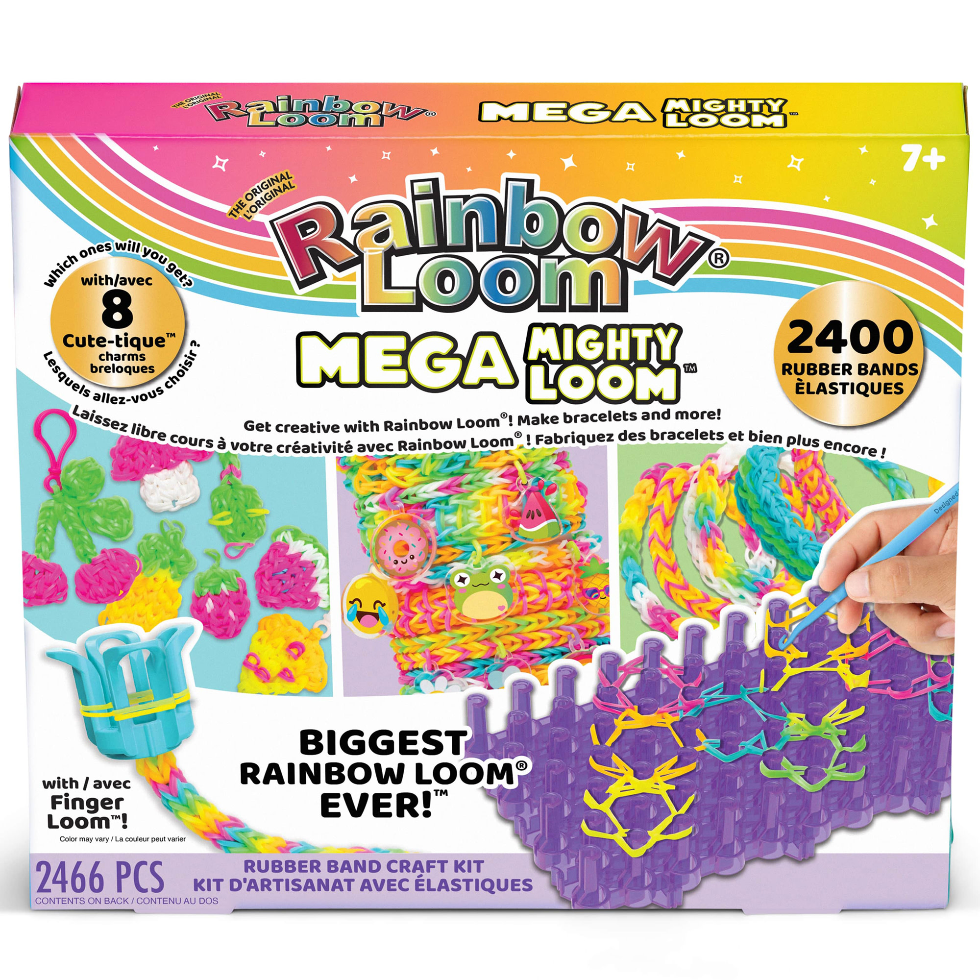 Rainbow Loom: Mega Mighty Loom - Rubber Band Jewelry Craft Kit, Large Loom Set for Intricate Bracelet Designs w/ Cute-tique Charms-Hooks-Clips, Kid 6+
