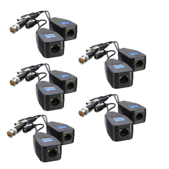 POINTERTECK 2 Pair DC-8MHZ Passive CCTV Coax BNC Video Power Balun Transceiver to CAT5e 6 RJ45 Connector