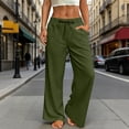 thumbnail image 2 of Nestiefly Linen Pants Women Summer Cotton Linen Pant Stretch Palazzo Pant Flowy Wide Leg Pant Loose Beach Trouser with Pockets Green XL, 2 of 7