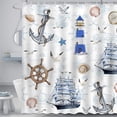 thumbnail image 2 of Nautical Shower Curtain Lighthouse Shower Curtain Set Sailboat Anchor Bathroom Curtain Navy Blue Fabric Shower Curtain with 12 Hooks 72x72 Inches, 2 of 6