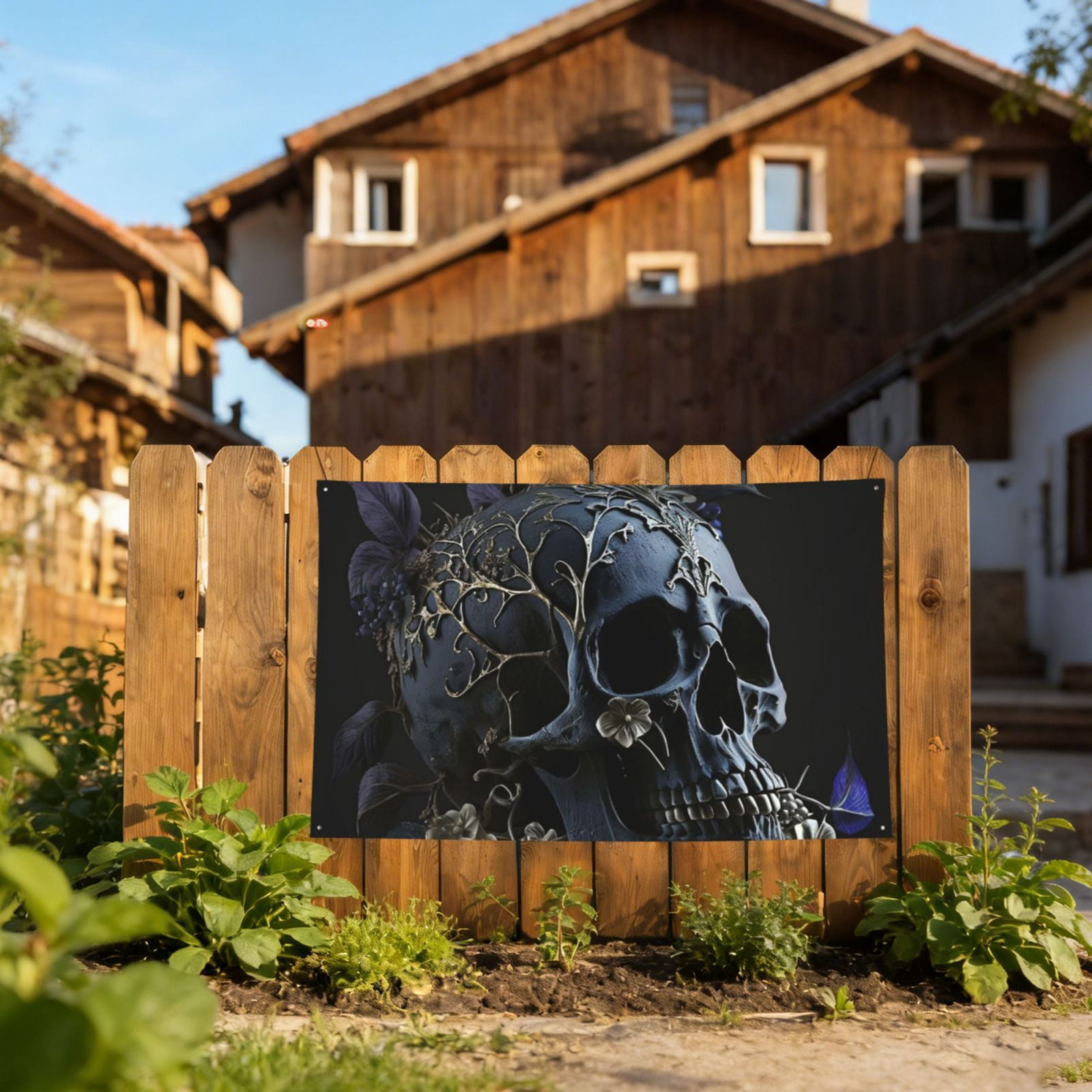 Skull Gothic Bones Witchy Four Hole Decorated Banner Flag for Garden Yard Home Decoration Indoor Outdoor 4x6 Ft