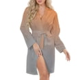 thumbnail image 5 of Orange Gray Gradient Night Robe Long Sleeve V Neck Robe With Belt Women's Sleepwear Dresses, 5 of 9