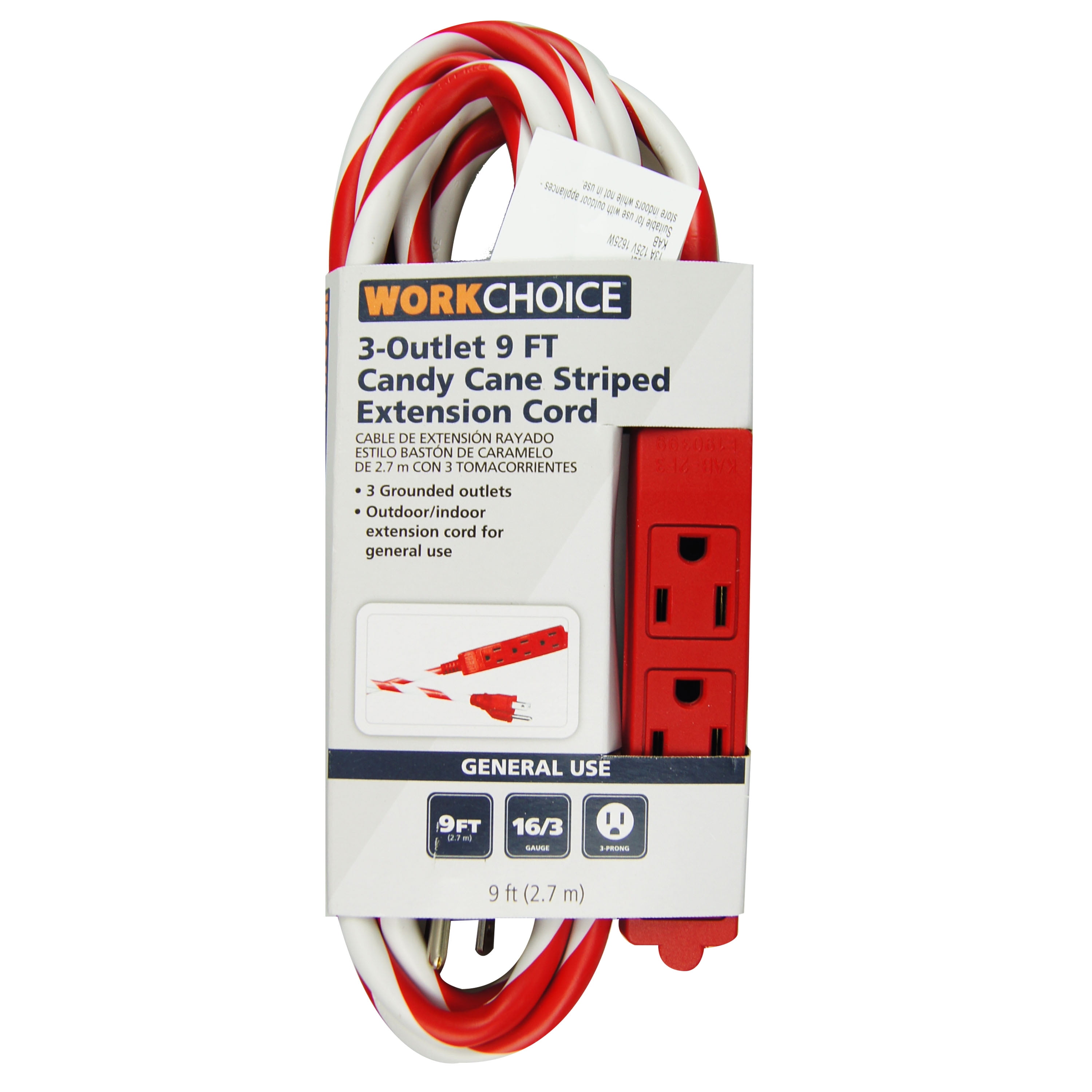 Workchoice 9ft 3 Outlet Candy Cane Cord