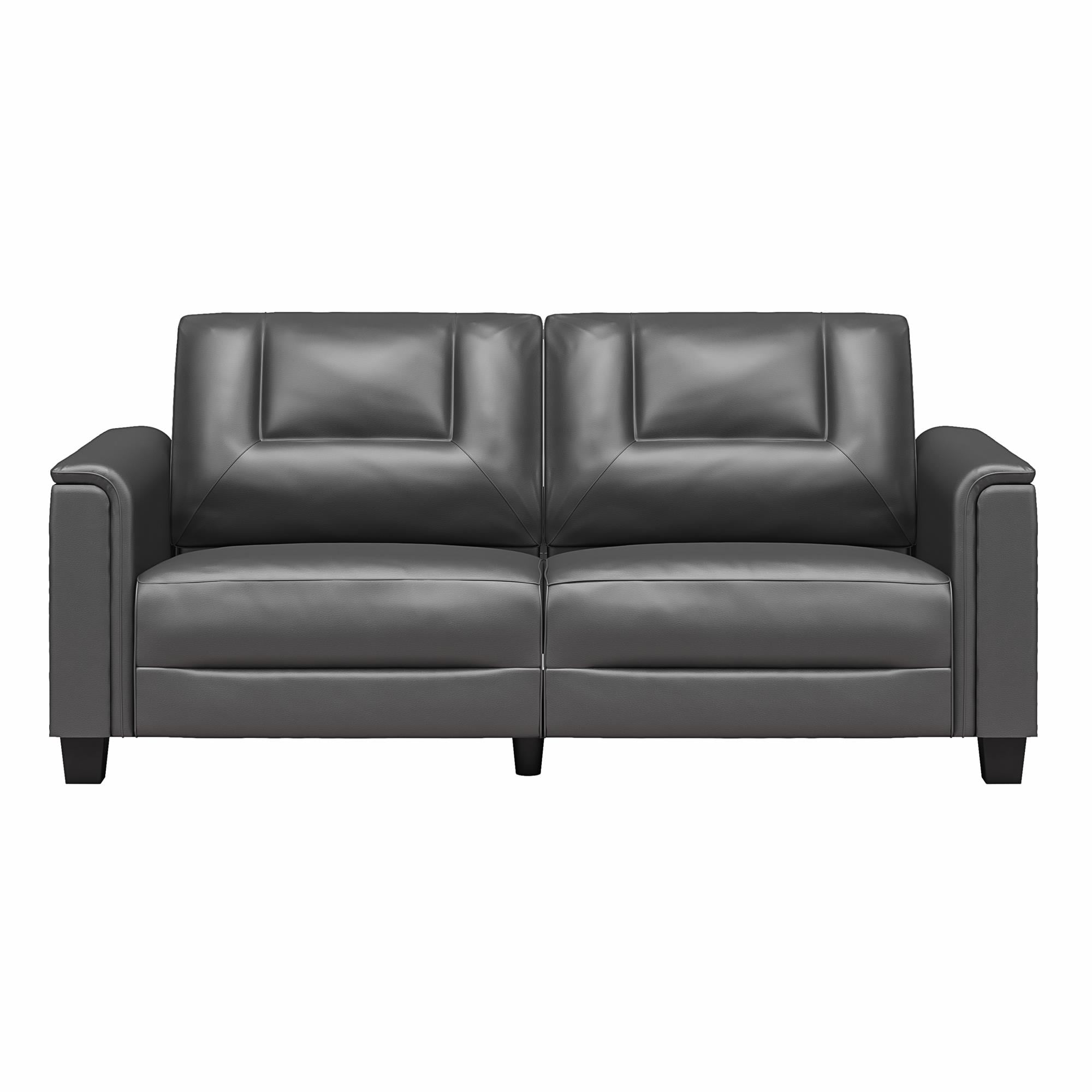 DHP Brodie 75.5" Upholstered Sofa with Pillow Arms, Charcoal Faux Leather
