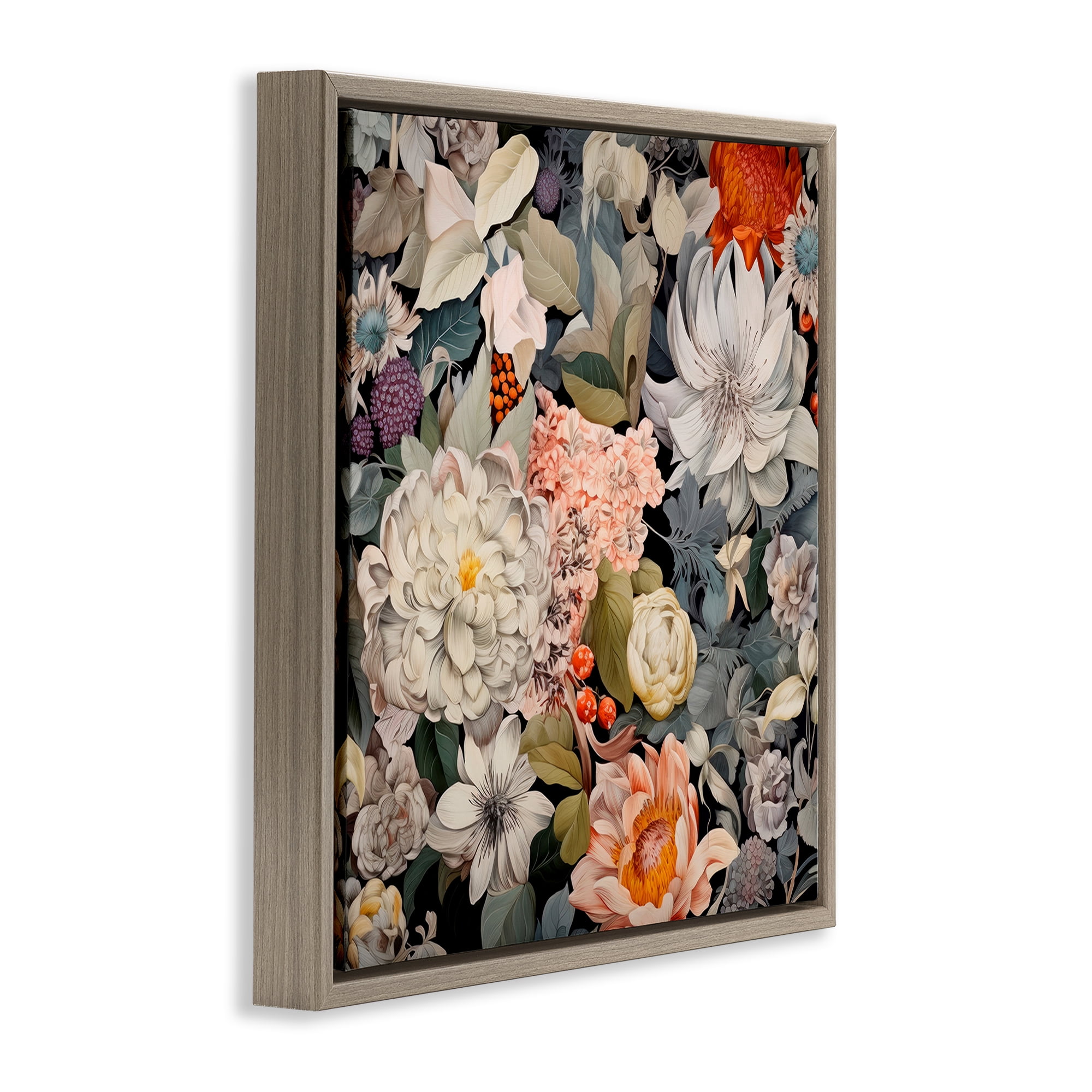 Stupell Industries Grey Mixed Botanicals Botanical & Floral Painting Brown Floater Framed Art Print Wall Art, 25 x 25