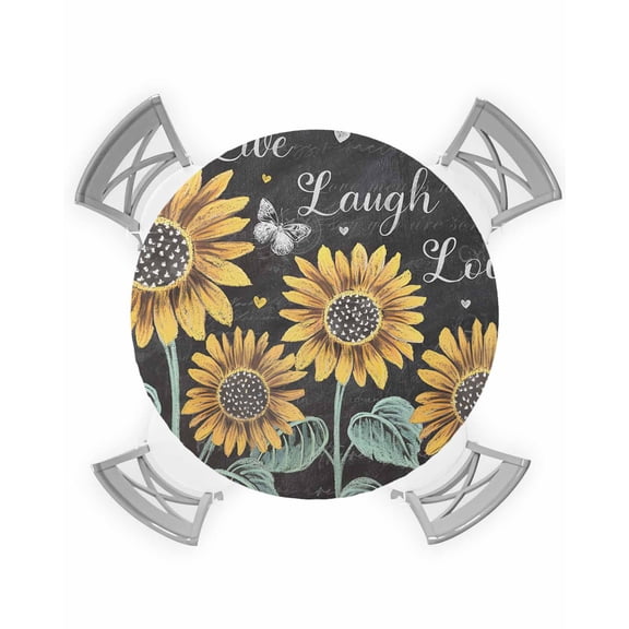 nqOlkjepod Summer Sunflowers Round Tablecloth, Fitted Table Cover with Elastic for 36"-44" Round Tables, Farmhouse Cartoon Botanical Flowers Table Cloth Outdoor Dinning Party Waterproof Tablecloths