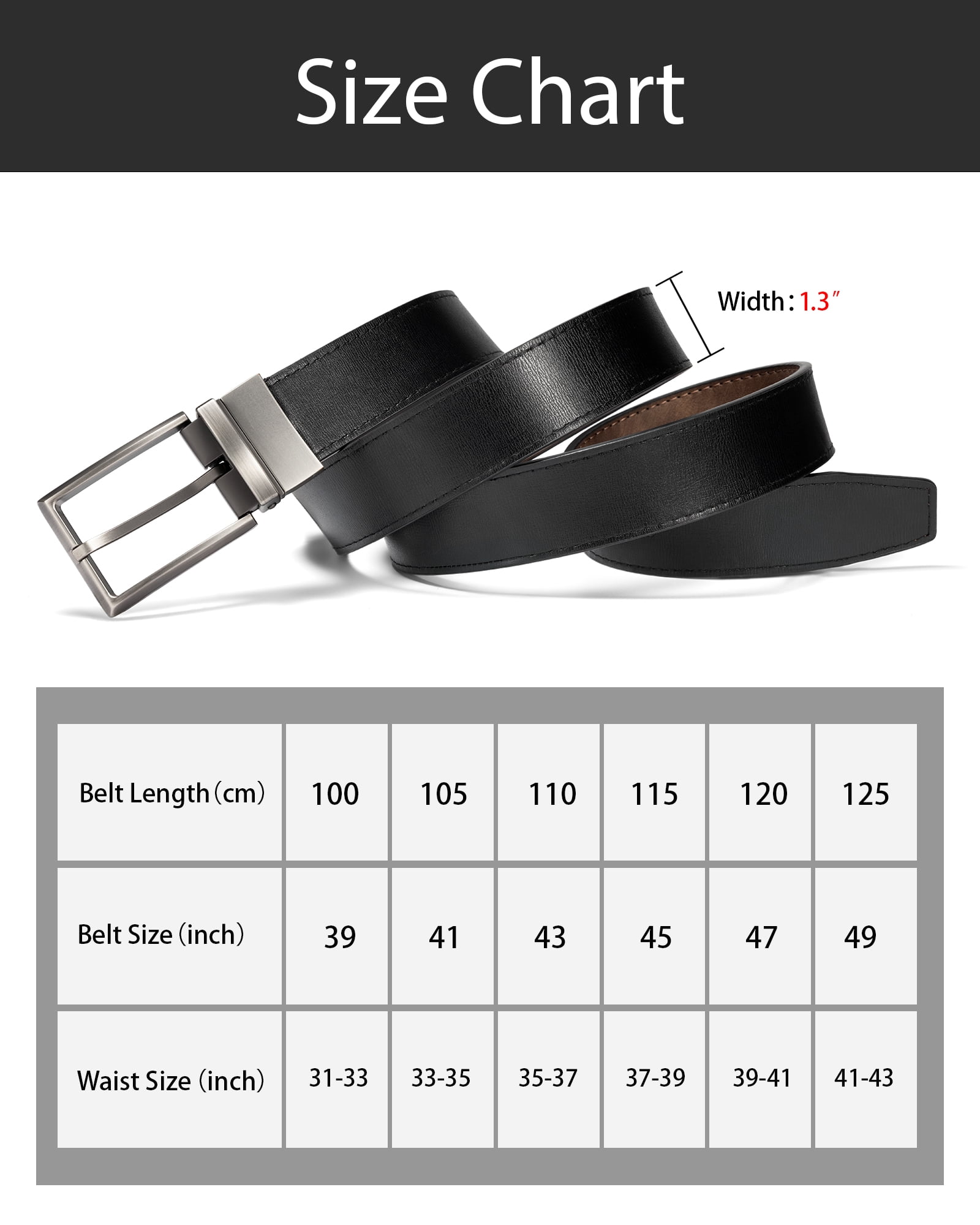 Timarkment Men Belt Reversible Leather Belts for Men Black 