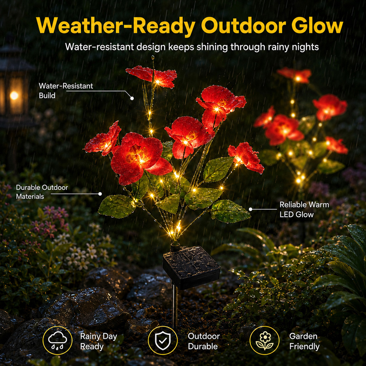 Rirool Solar Orchid Flower Garden Stake Lights Red 2-Pack photo 4