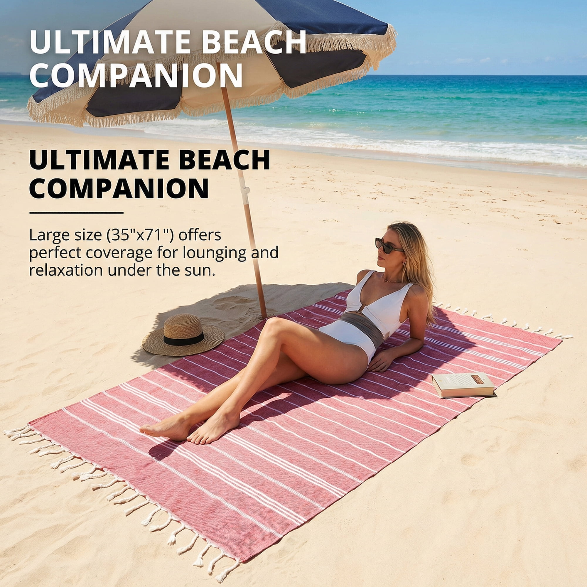 Unique Bargains Stripe Turkish Quick Dry Beach Towel 2 Pack Red 71"x35"
