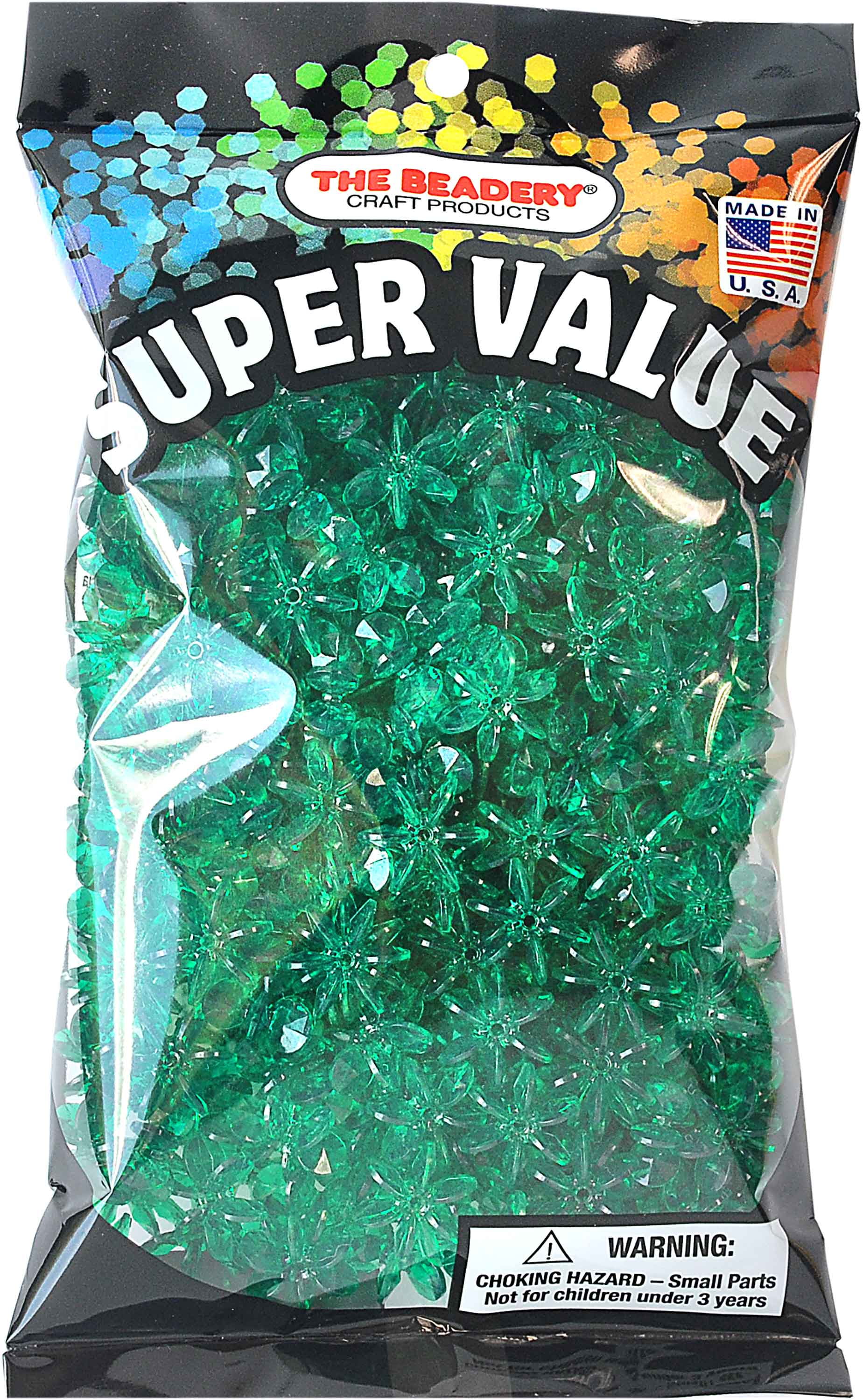 The Beadery Festive 18MM Sunburst Beads. Ruby, Emerald, and Crystal. 780 plastic beads