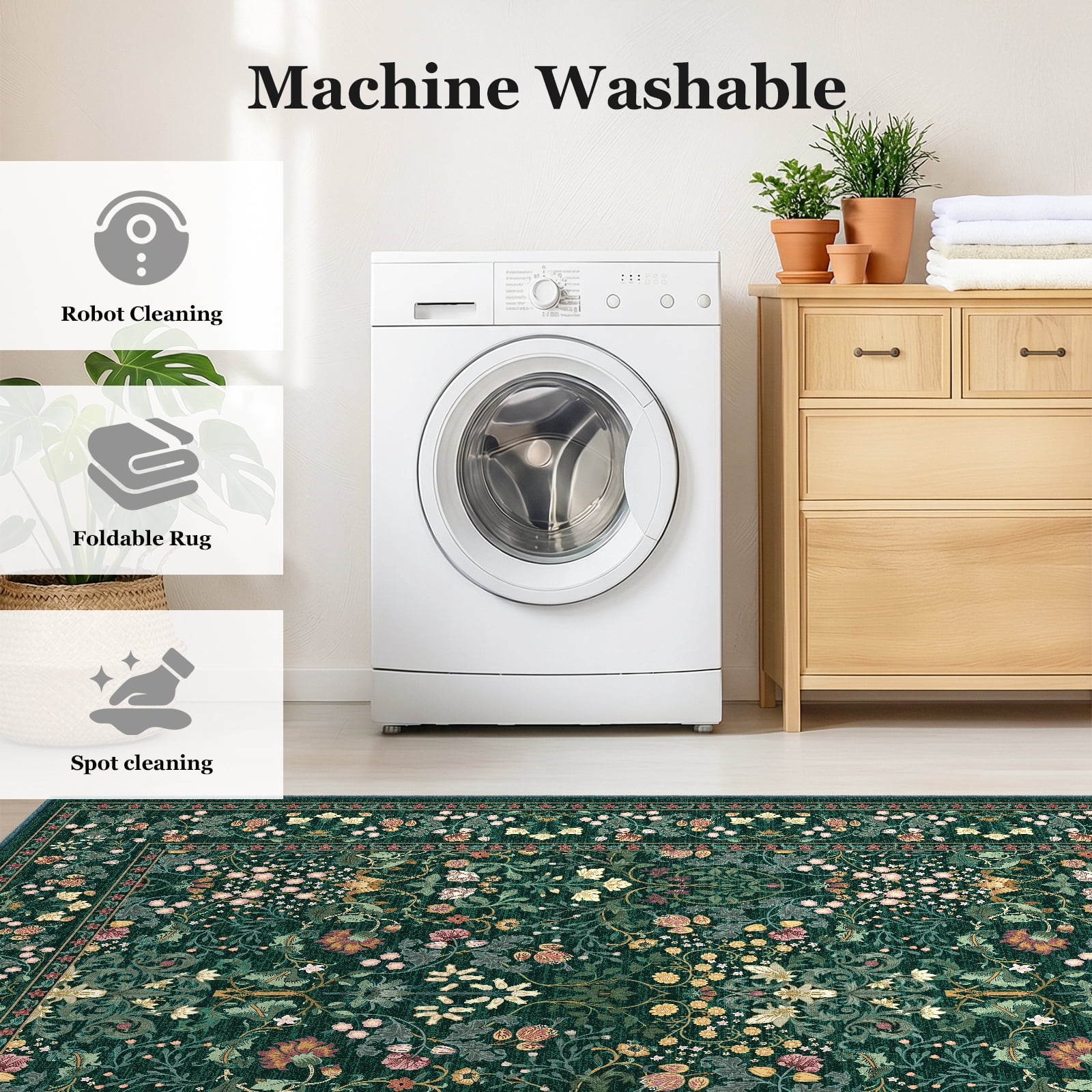 CHITOOMA 5'x7' Area Rugs for Living Room, Floral Washable Rug Boho Non-Slip Printed Carpet, Vintage Stain Resistant Indoor Rug for Bedroom Dining Room Home Office