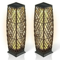 Giantex 2-Piece Outdoor Floor Lamp, Waterproof Deck Lights for Garden Porch Decor, Brown