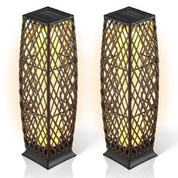 Giantex 2-Piece Outdoor Floor Lamp, Waterproof Deck Lights for Garden Porch Decor, Brown