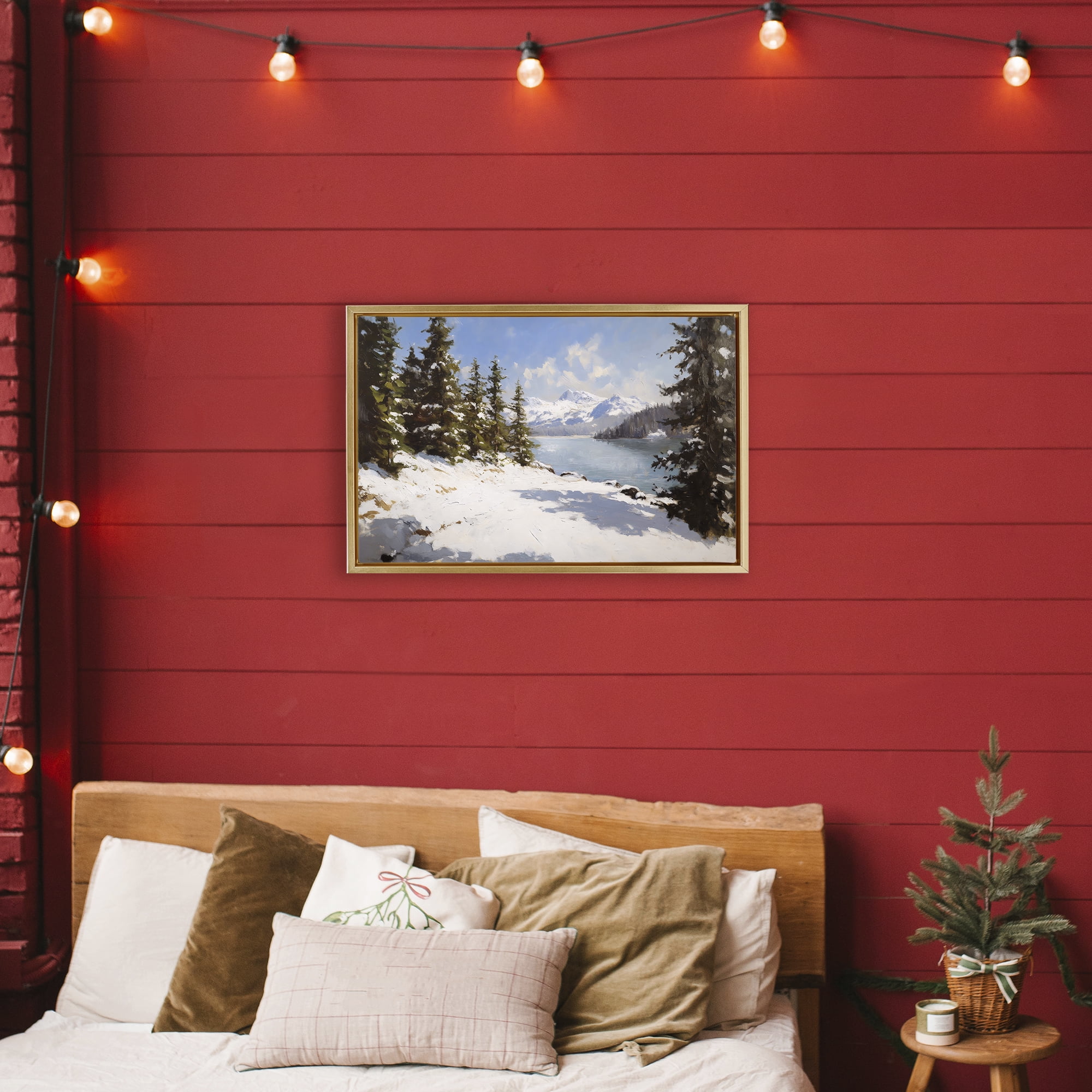 Way Up North Landscape Gold Framed Floater Canvas Wall Art, design by Petal Prints Design