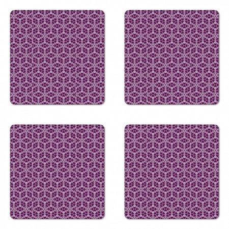 

Retro Coaster Set of 4 Abstract Design Crossing Lines Tile Like Motif Trellis Pattern Mosaic Art Square Hardboard Gloss Coasters Standard Size Purple Pale Lavender by Ambesonne