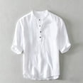 thumbnail image 2 of FRSASU Mens Linen Shirts Casual Cotton 3/4 Sleeve Regular-Fit Henley T-Shirt Summer Lightweight Beach Yoga Tops White, 2 of 6