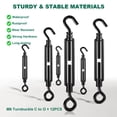 thumbnail image 3 of Kit de 6 Tensores Decorativos Negros Premium con Gancho y Ojo M6, Tensores Ajustables para Cables y Cuerdas para Tensión en Velas Sombra, Cercas y Colgado de Cuadros, 3 of 7