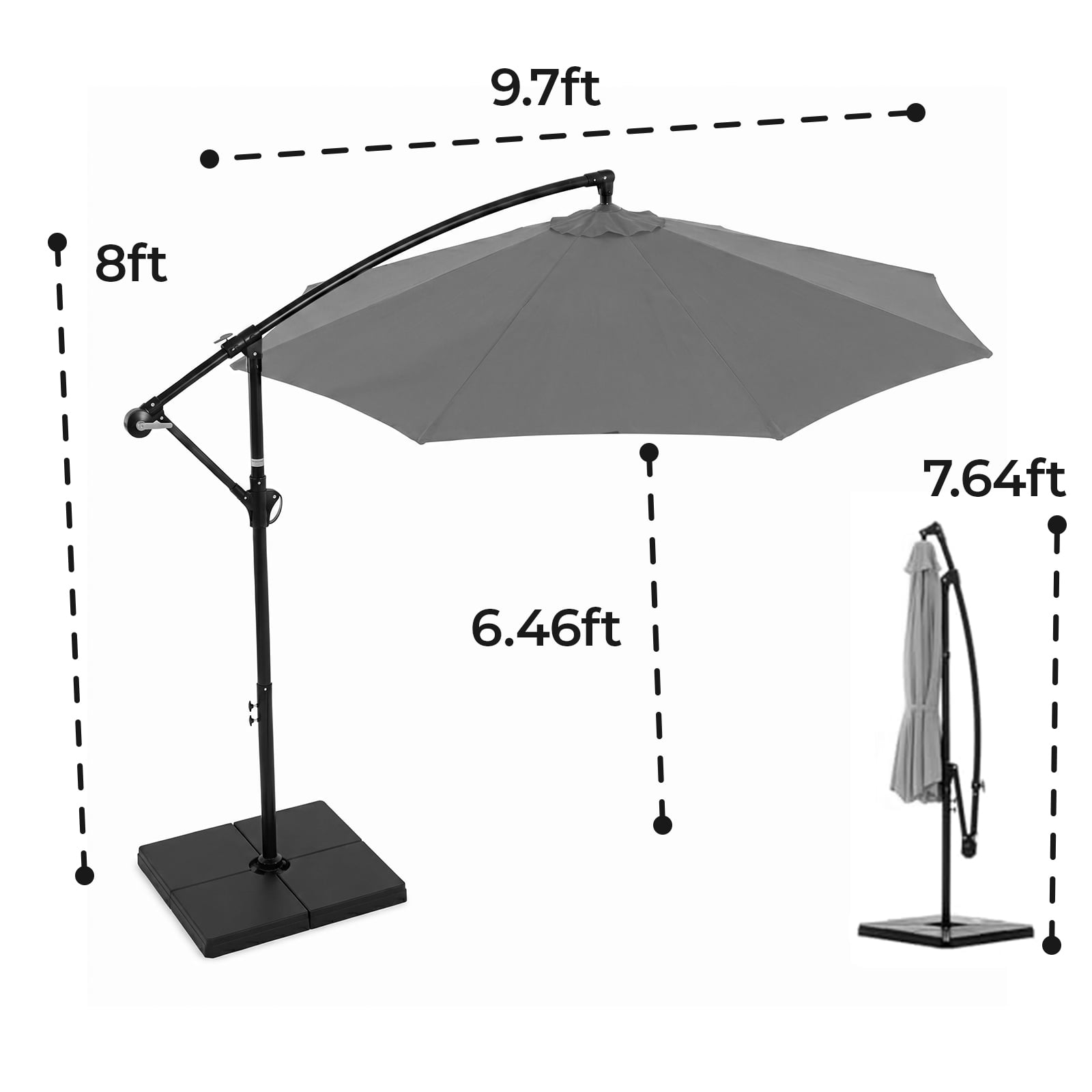 Alvantor 9.8ft Offset Patio Umbrella Hanging Cantilever Beach Umbrella Outdoor Sun Shade with Easy Tilt, UPF50+ Protection, 8 Ribs, for Backyard, Patio, Pool