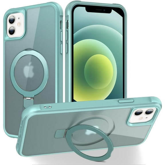 Case for iPhone 12/12 Pro 6.1 with Magnetic Invisible Stand Compatible with MagSafe Lightweight and Translucent Matte Back Shockproof Protective Case Men Women Green