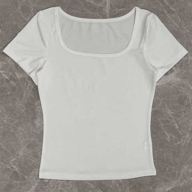Camiseta de punto sexy para mujer, camiseta de manga larga con cuello cuadrado y corte ajustado en el interior, ropa interior sexy con escote en U
