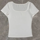 thumbnail image 1 of Camiseta de punto sexy para mujer, camiseta de manga larga con cuello cuadrado y corte ajustado en el interior, ropa interior sexy con escote en U, 1 of 4