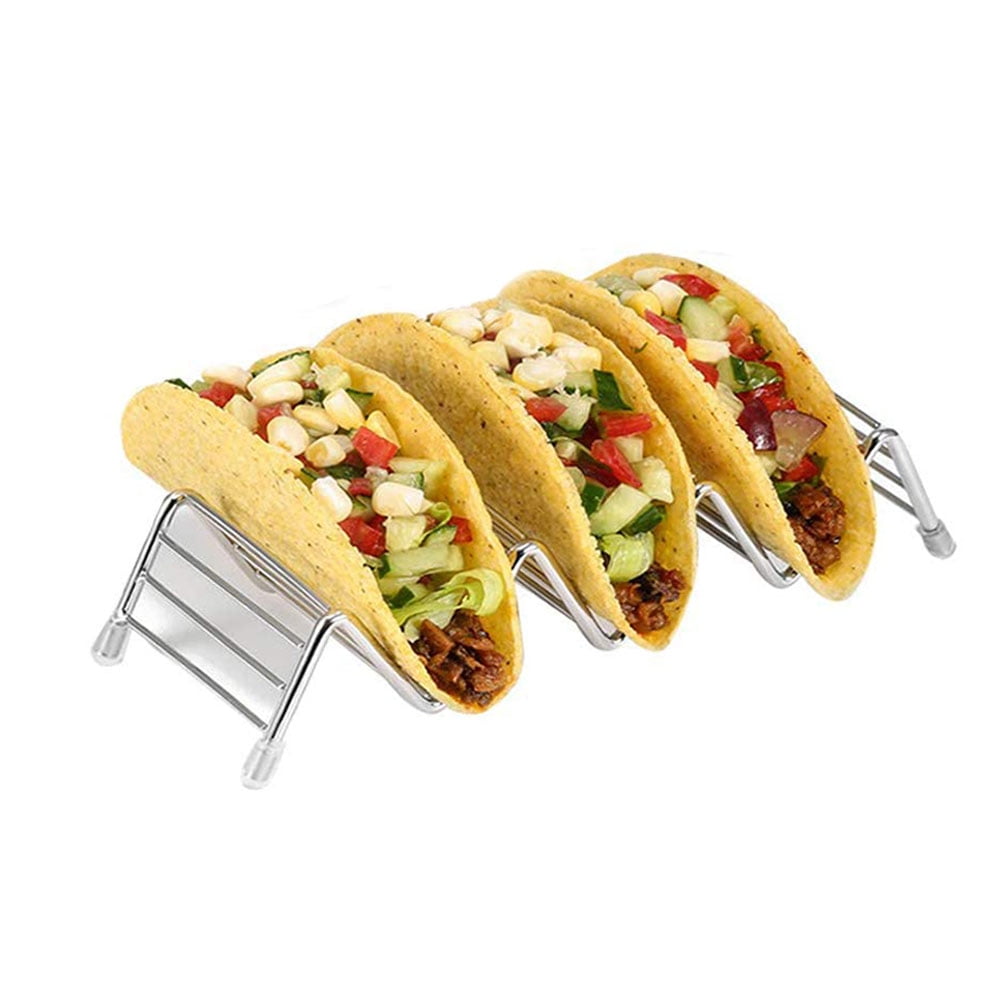 Taco Holders Stainless Steel Taco Stands- Oven & Dishwasher Safe Stackable Trays Racks Hold Soft & Hard Shell Tacos Silver, 3