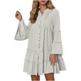thumbnail image 2 of Viadha Summer Dresses Women's Spring New Printing Stamping Pressure Pleated Flare Sleeve Loose V-Neck Dresses Long Sleeve V-Neck Dresses, 2 of 6